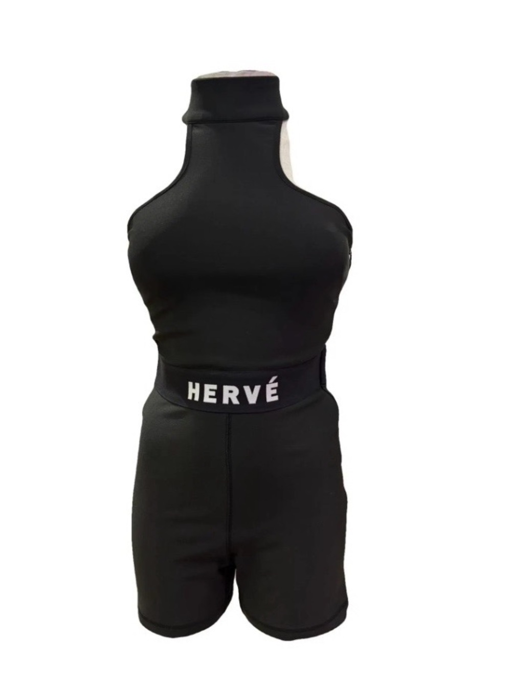 Hervé Léger Black Sleeveless Halter Romper with Branded Waist